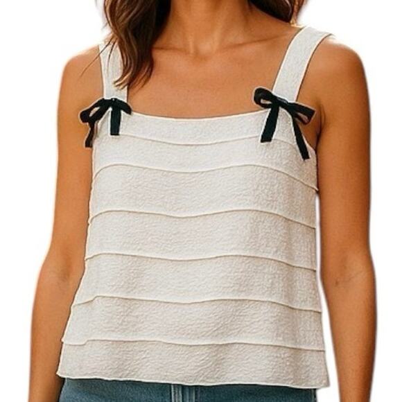Cider Tops - Cider Knit Tank Top Womens XS White Knit Top Black Bows Coquette Soft Girl‎